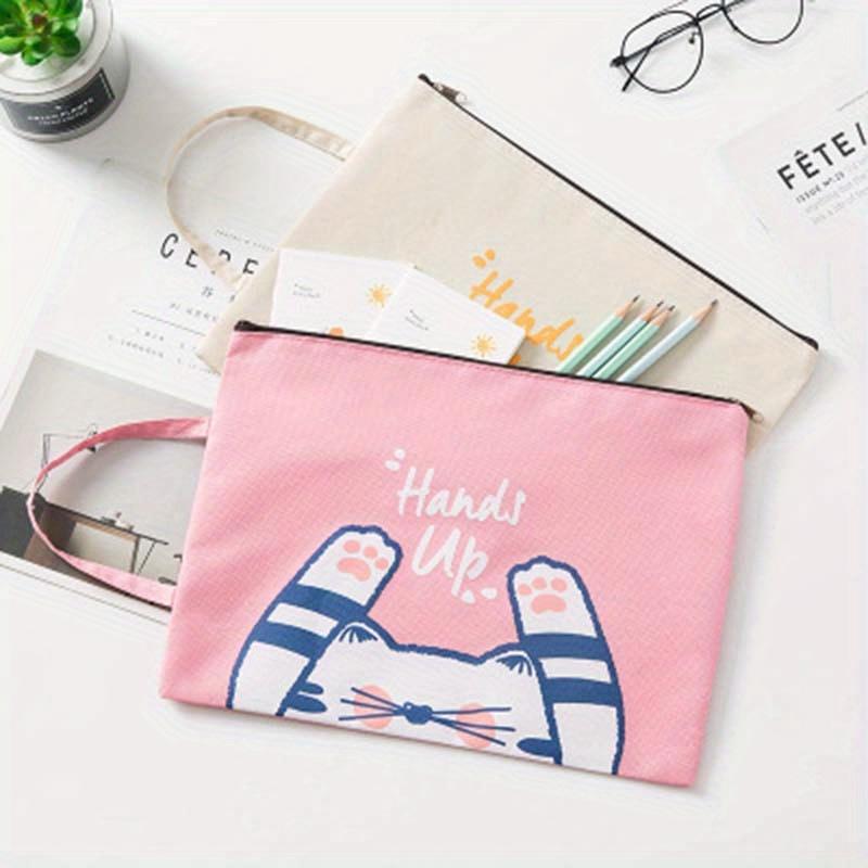 1 шт. креативная портативная мультяшная милая сумка для документов с изображением кота на молнии для школы, офиса, канцелярских принадлежностей