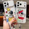 Cartoon Astronaut Pattern Leather Lanyard Case For iPhone 18 Pro Max Hybrid TPU+PU Anti-skid Soft Cover For iPhone 17 16 15 14 13 Pro Max