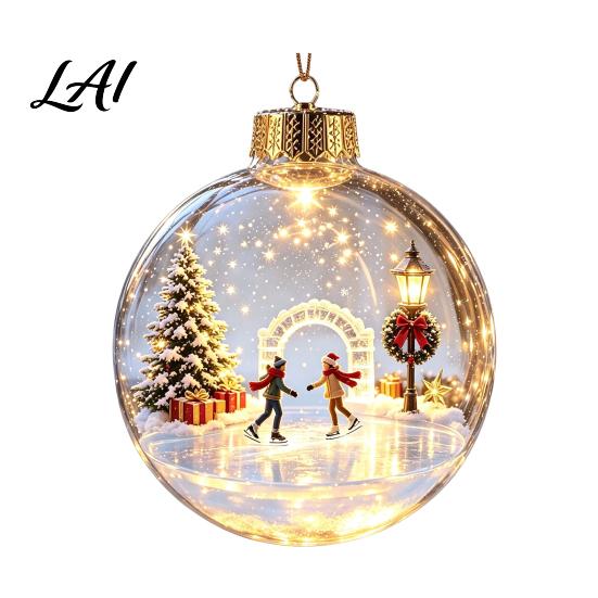 3D Winter Scene Baubles Glowing Christmas Story Ornament Light-Up Ball with Warm LED Light Mini Holiday Acrylic Festive Tree in Clear Hanging