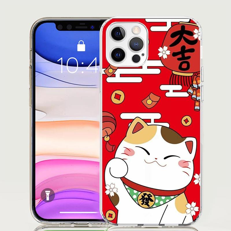 Lucky Cat Maneki Neko Japanese Phone Case for Apple iPhone 17 Air 16 15 Plus 14 + 13 Mini 12 11 Pro Max 7 8 SE 16Max Soft Shell