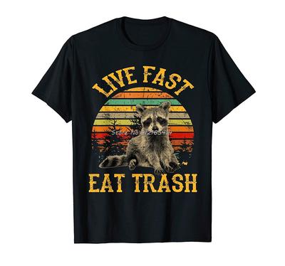 Live Fast Eat Trash Funny Raccoon Camping Vintage Tshirt Tees Unisex Cottno T Shirt Streetwear Unisex Clothing