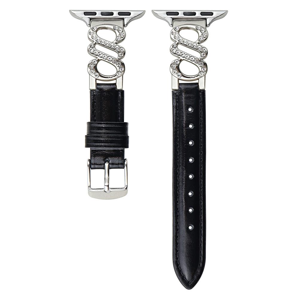 Ремешок для Apple Watch Series 10 Ultra 9 8 7 SE 6 5 4 3 2 1 46мм 49мм 45мм 44мм 42мм Кожаный ремешок S-образной формы с украшением из страз