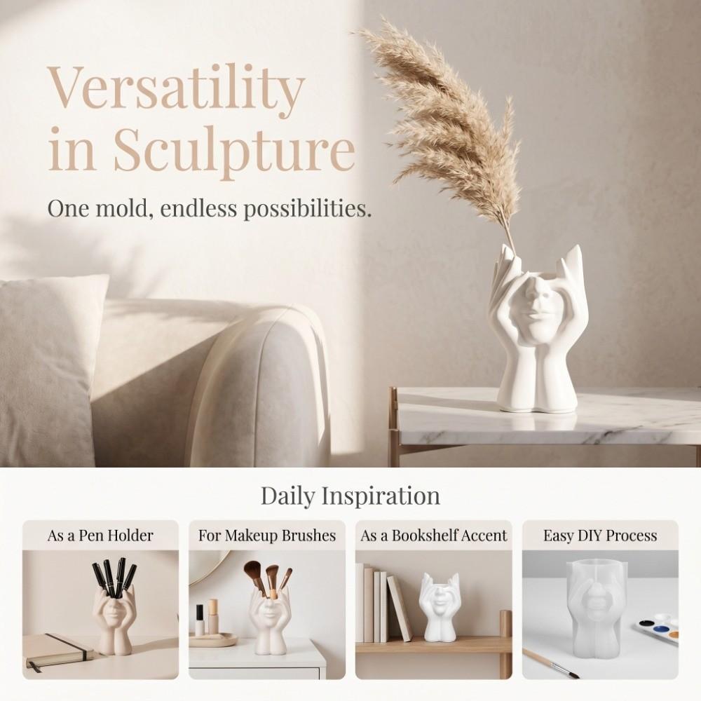 Abstract Vase Molds Half Face Flowerpot Mold Artistic Silicone Vase Mold Handcraft