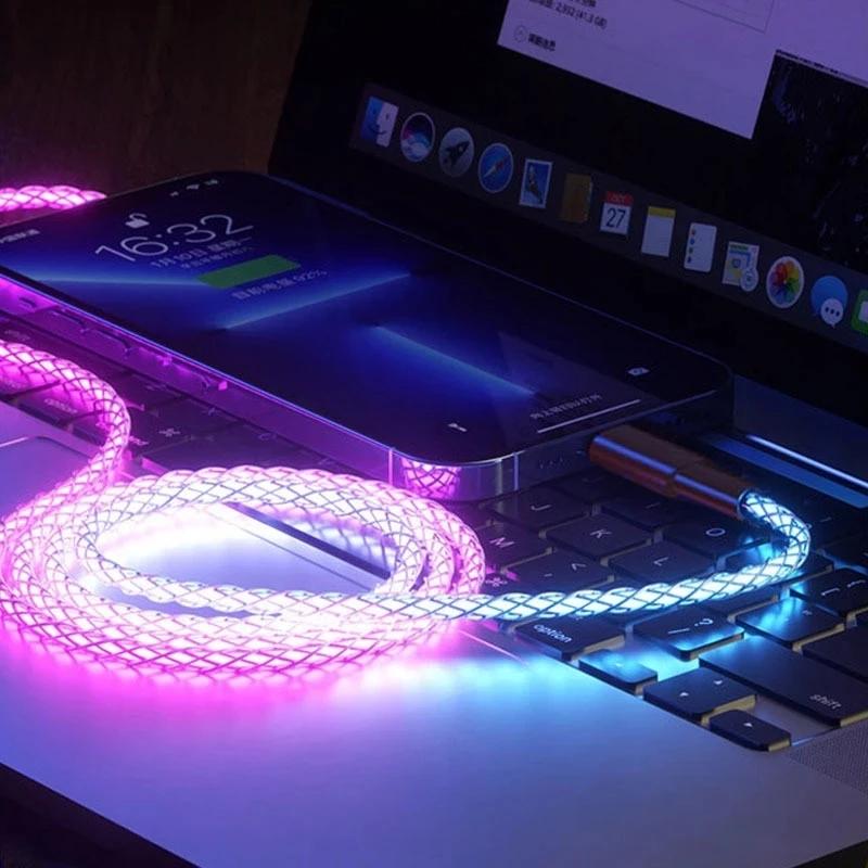 6A Быстрая зарядка RGB Дышащий Светящийся Градиентный Свет Кабель для передачи данных 66 Вт TYPE-C Зарядное устройство Для 15 Pro Huawei Samsung Кабель для передачи данных