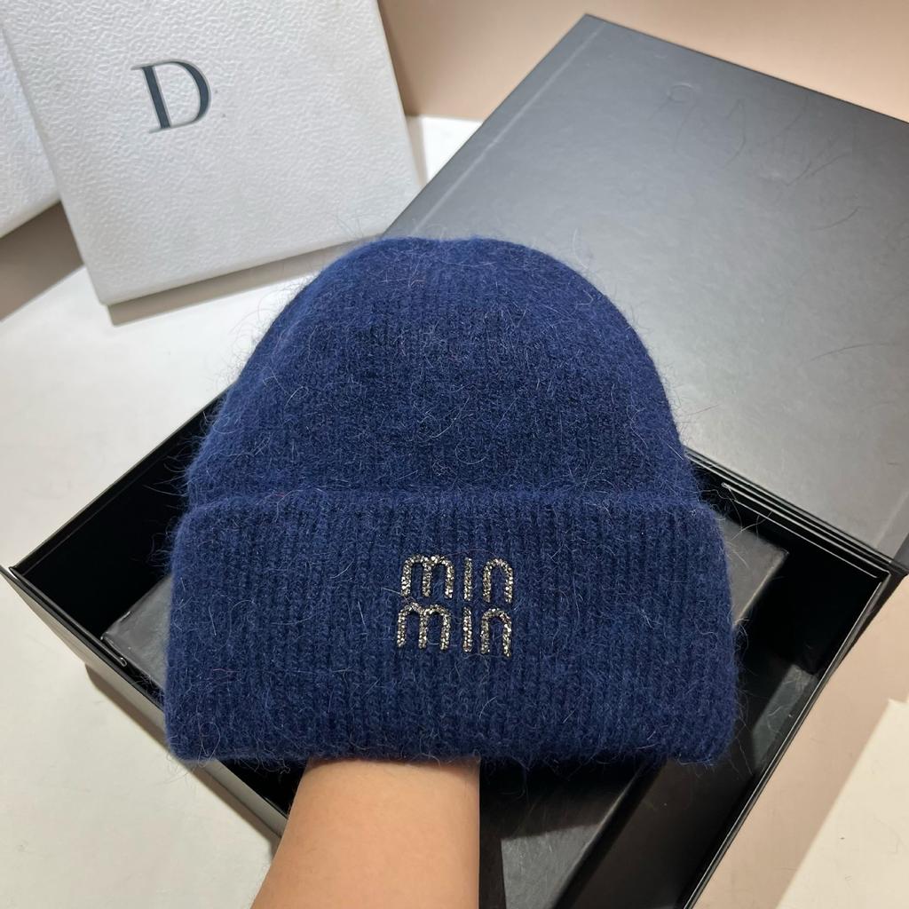 [Rabbit Fur] Min Thickened And Enlarged Double-Folded Edge Small Knitted Hat Winter Warm Plush Hat