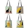 Customized Cartoon Cat Print Korean Tote Bag For Women Reusable Shoulder Bags For Groceries Folding Travel School Bags Pouch