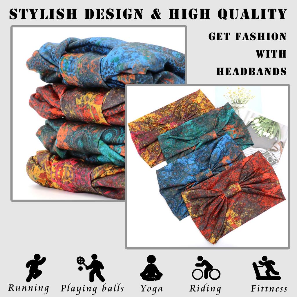 Boho Headbands for Women Cotton Wide Headwrap Non Slip Stretch Hairbands Workout Yoga Head Bands Bandage Running Bandana Turban Hair Accessories