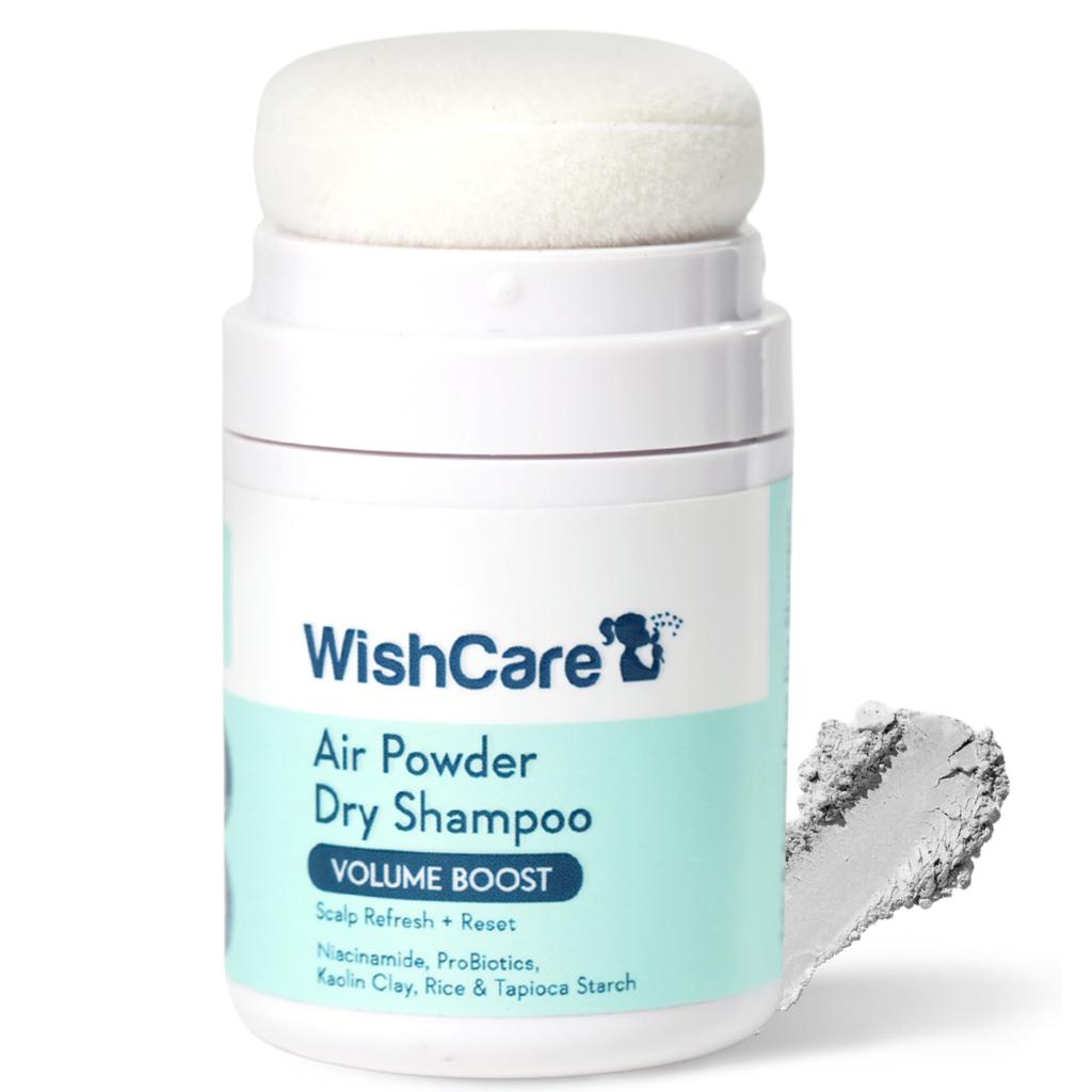 WishCare Сухой Шампунь-Пудра для Жирных Волос и Кожи Головы - Без Белого Налета & Аэрозоль - Ниацинамид, Пробиотики, Каолиновая Глина, Рисовый & Тапиоковый Крахмал - Объем