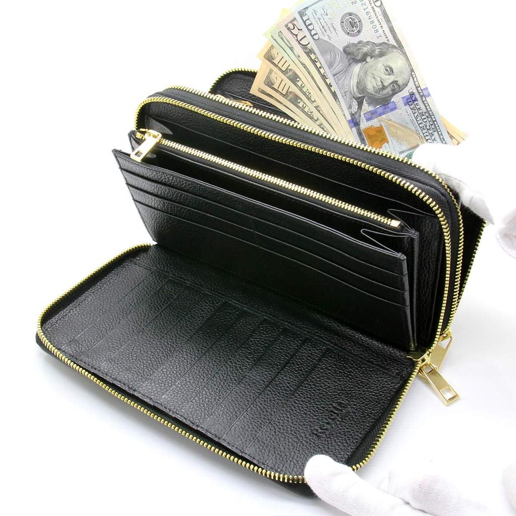 Crocodile Long Large 40 Card Crocodile Double Round Genuine Single Piece Leather [Levetta] Wallet, Capacity, Holds, Wallet, Leather, Men's, Black,