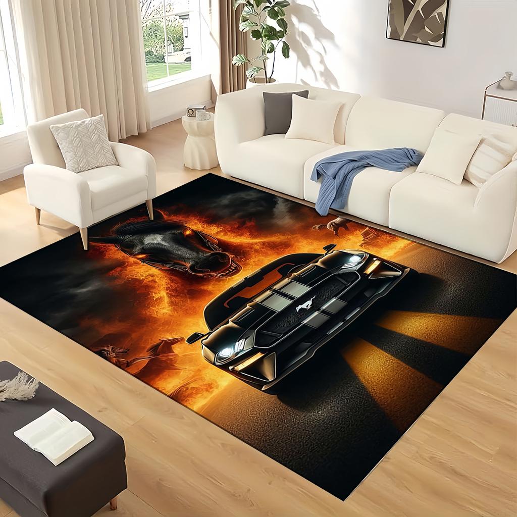 3D ковер Mustang Racing Car Sign GTR, Ковер для гостиной, спальни, дивана, Прикроватный коврик, Декоративный коврик для детей, Нескользящий коврик для пола