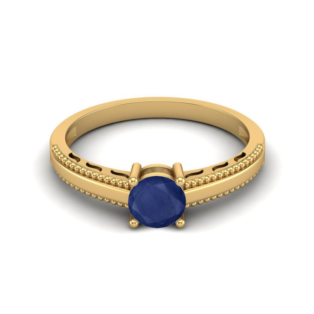 Кольцо для женщин на годовщину из стерлингового серебра 925 пробы с позолотой, с круглым синим сапфиром 0,65 карата, с бусинами на ободке