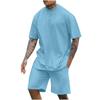 New Men's Round Neck Drop Shoulder Short-sleeved T-shirt Top Shorts Two-piece Fashion Sports and Leisure Suit