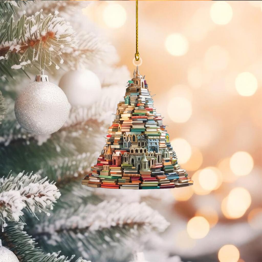 Рождественское 2D Плоское Украшение Форма Книги Дерево с Чашкой Кофе Звезда Праздничный Домашний Декор Уникальное Украшение в Литературном Стиле