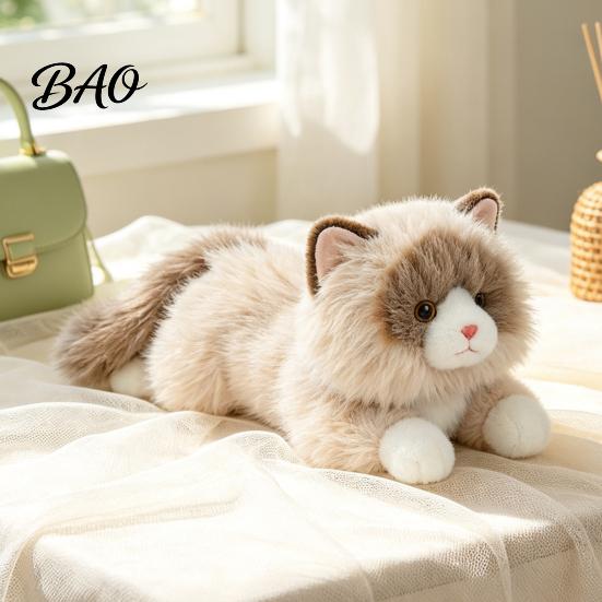 Мягкая Обнимательная Подушка-Котёнок, Реалистичная Плюшевая Игрушка Кошка Порода Рэгдолл, Реалистичное Мягкое Животное для Сна, Кожа-Дружелюбная Ткань 45см Пушистая Подушка, Комфорт