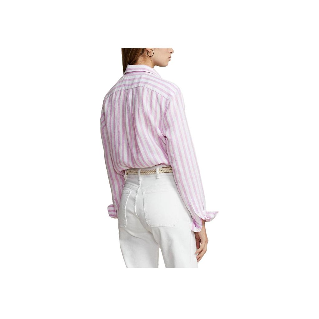 Polo Ralph Lauren SS23 Рубашка с длинным рукавом на пуговицах спереди, в полоску, с вышитым значком, женская, светло-розовая WMPOSHTNDO20394-999