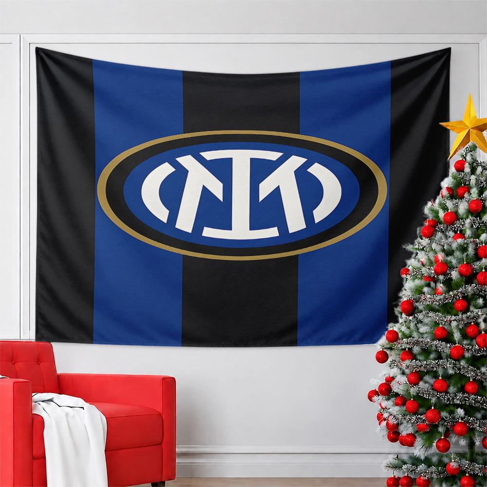 Blue and Black Striped Logo Design Pattern Wall Hanging Tapestry Decorative Tapestry Home Decor for Bedroom and Living Room