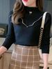 Women's Slim-Fit Knitted Fleece-Lined Velvet Base Layer Shirt, Half-High Collar, Solid Color, Stylish Winter Inner Sweater