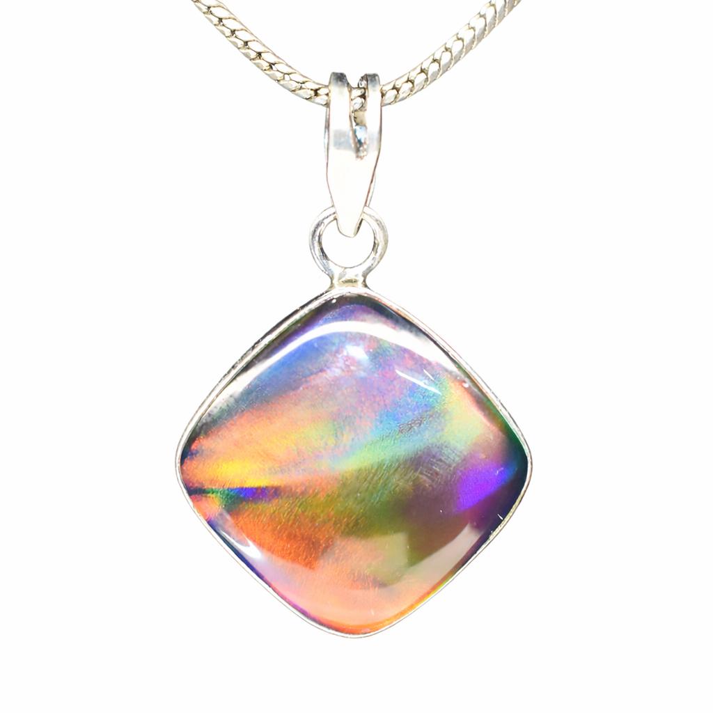 925 Sterling Silver 26ct Natural Ammolite Certifeid Square Pendant Gift for Her Gemstone Jewelry