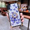Luxury Butterfly Square Phone Case Cover with Ring Kickstand for iPhone Samsung Xiaomi Huawei OPPO VIVO Holder Back Cover