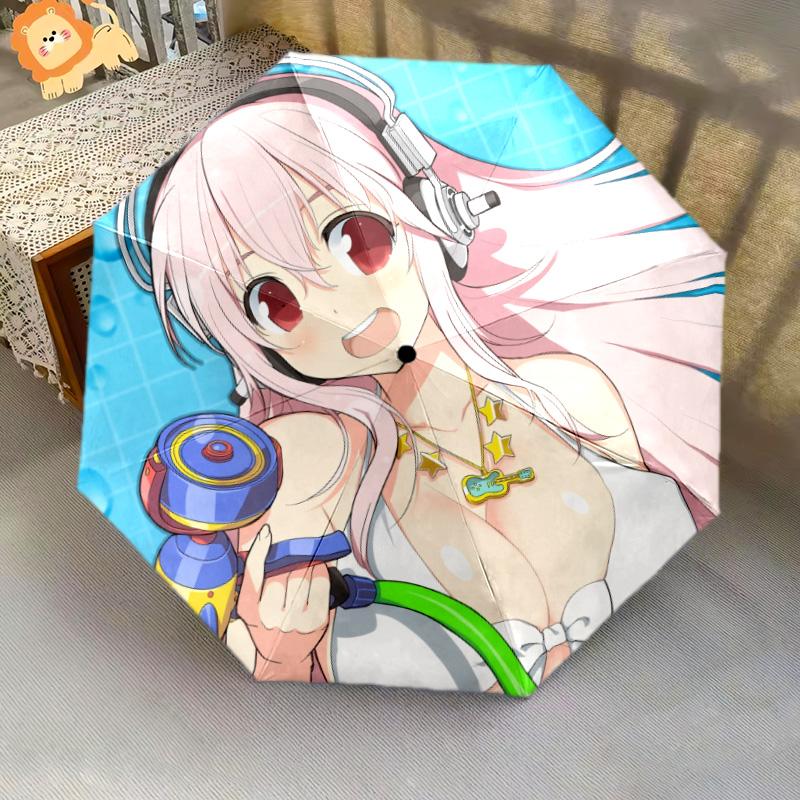Узор Super Sonico, автоматический складной зонт, портативная и складная конструкция, 8 спиц, рождественский или день рождения подарок.