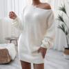Autumn Winter Women's Dresses One-Word Collar Casual Loose Knitted Sweater Dress Short Dresses Casual Dress for Women