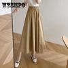 Женские летние однотонные длинные юбки, элегантные корейские весенние свободные юбки в стиле ретро с высокой талией, шикарные универсальные юбки трапециевидной формы