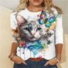 2024 весна и осень новая женская футболка с длинными рукавами и круглым вырезом Meow Cat Series с 3D цифровым принтом