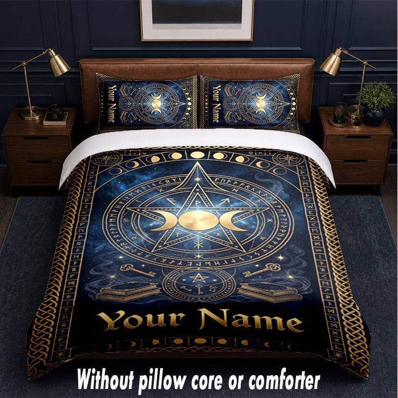 Witchcraft Theme Custom Text Or Name 3Pcs Bedding Set,1 Flat Sheet & 2 Pillowcases Personalized Home Bedding
