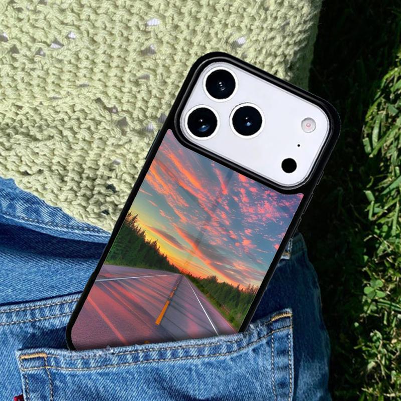 Чехол для телефона "Дорога и закат" для iPhone 17 AIR 16 Pro Max 15 14 Pro 11 12 13 Ударопрочный силиконовый чехол