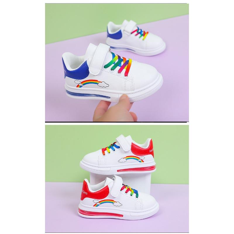 Spring and Autumn Children's Board Shoes Boy's Rainbow Shoes Girl's Small White Shoes Waterproof Leather Top Children's Casual Shoes Soft Soled