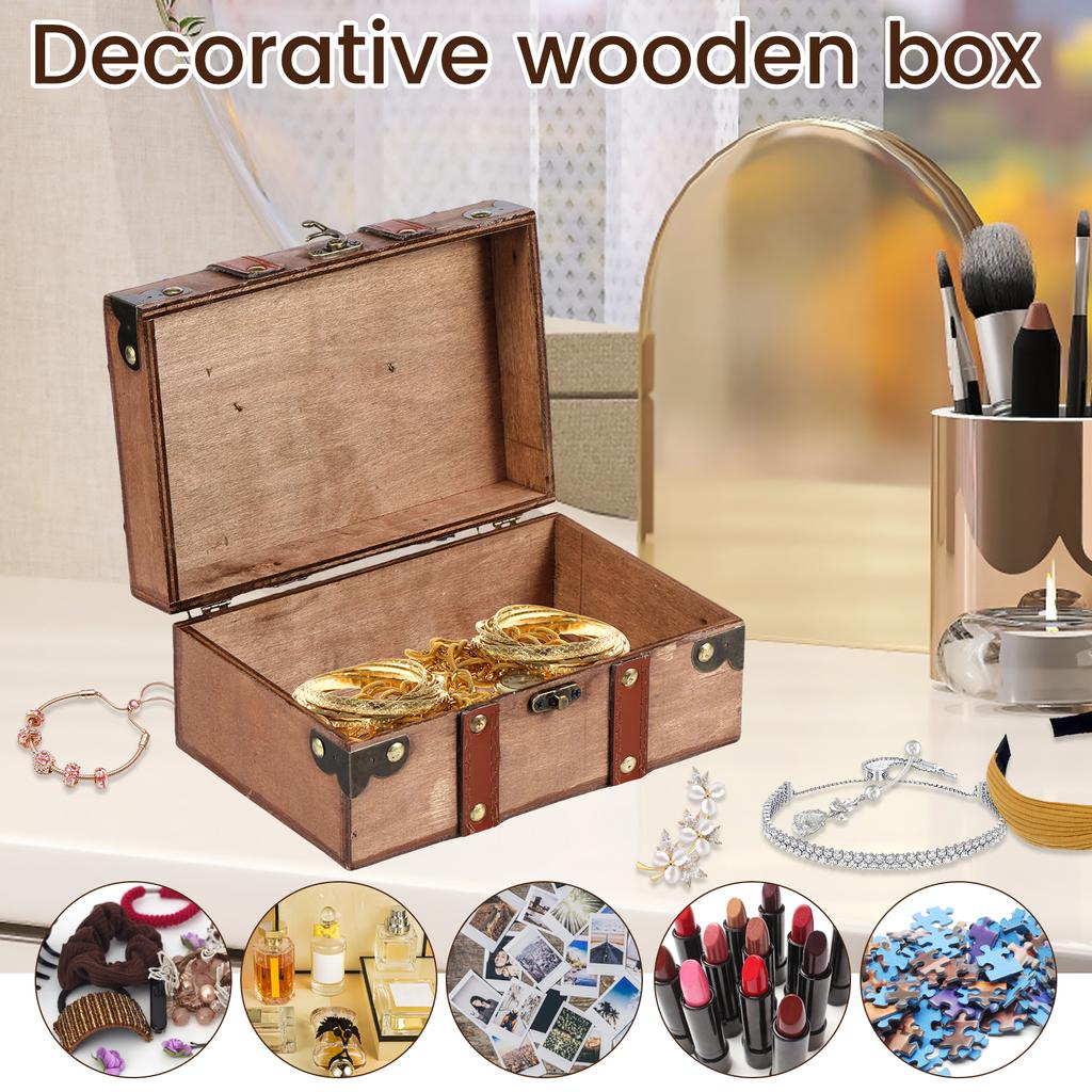 Pirate Treasure Chest Vintage Wood Storage Jewel Box Cosmetics Decorative Trunk Case Durable Organizer Gift Package Toy