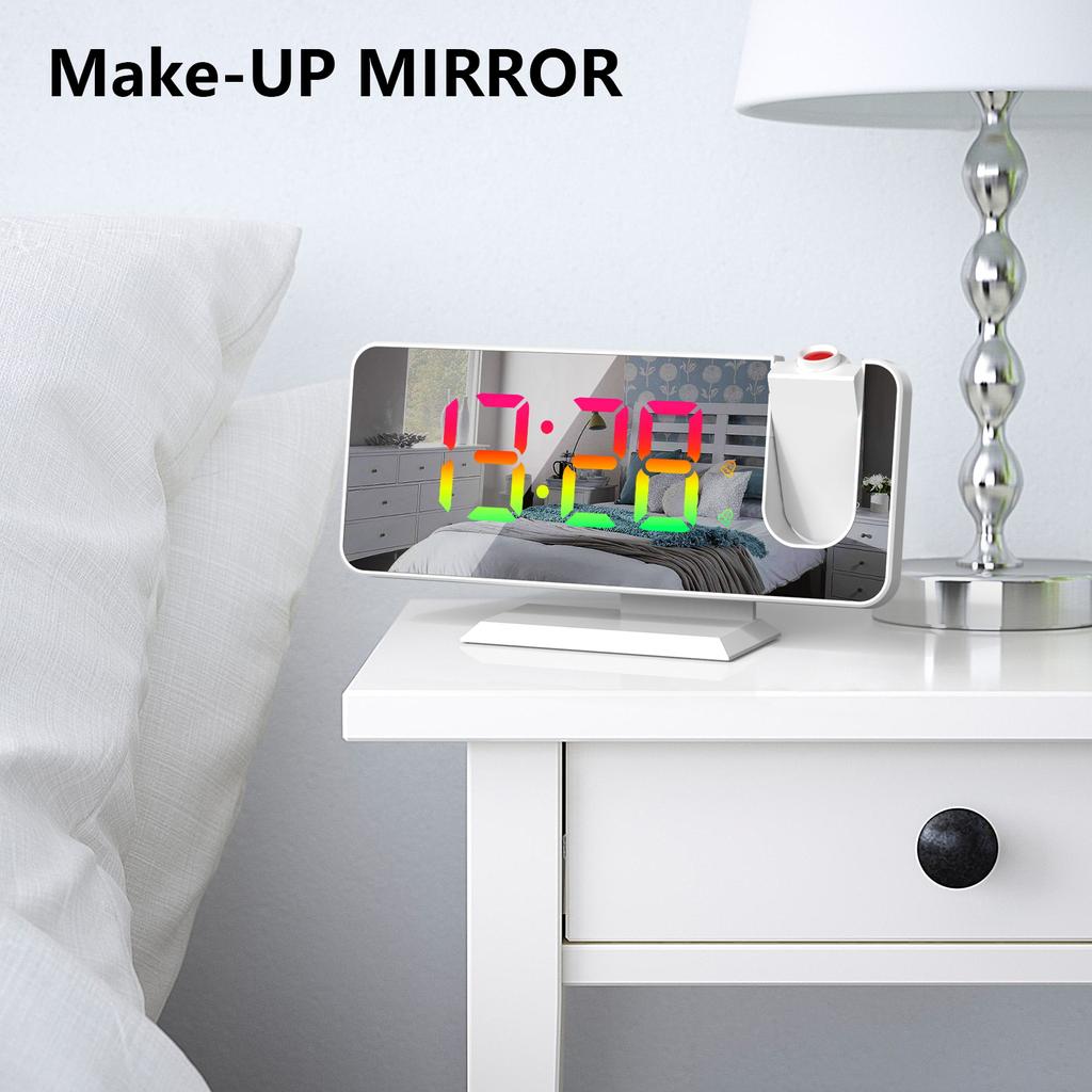 Digital 180 Degrees Projection Alarm Clock with Dynamic RGB Light Brightness Adjustable Snooze Dual Alarm
