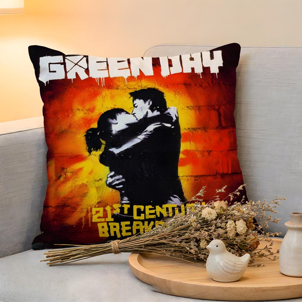Cushion Cover  Linen  SkinFriendly Soft Decorative Case for Sofa Home Decor GGreen DDay Band Album Pillow cover