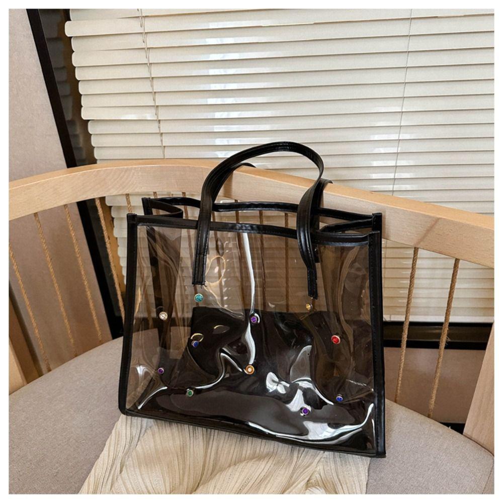 2pcs/set Beach Jelly Shoulder Bag Waterproof Shopping Bag Casual Transparent Totes Bag  Outdoor