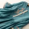 Long Dress  Women Cotton Large Size Loose Summer Retro Stitching Embroidered Long-sleeved Dress Knee-length Thin Large Swing Dress
