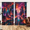 2pcs Future Technology Cyberpunk Printed Curtain for Home Decor - Rod Pocket Window Treatment for Bedroom, Office, Kitchen