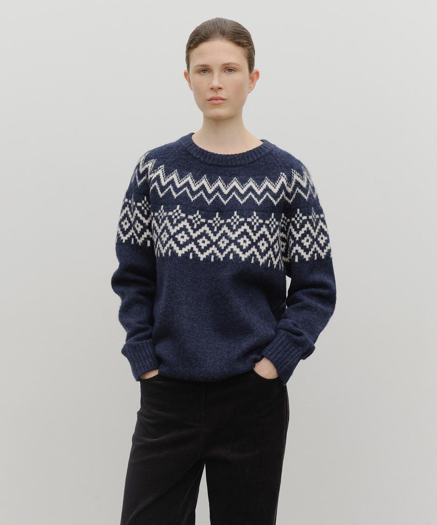 Malittepeulangsowajeobeo Свитер Fair Isle с круглым вырезом Темно-синий