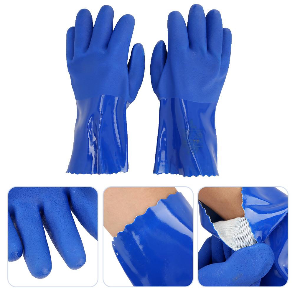 PVC Chemical Resistance Gauntlet Knitted Cotton Lined Straight Sleeve Safety Gloves Non slip(XL )