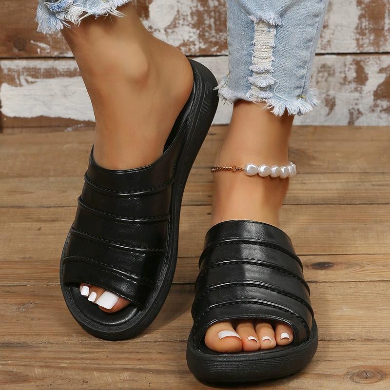 Тапочки на толстой полой подошве, летние, с покатым каблуком, модные, с открытым носком, на каблуке-бисквите, римские женские туфли