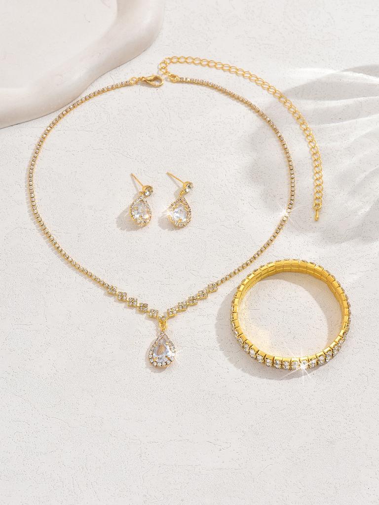 BLINGBAY Women's Jewelry Set Sweet Romantic Retro Fashion Wedding Accessories Rhinestone Earrings Necklace Bracelet Set Girls Modern Jewelry Gift