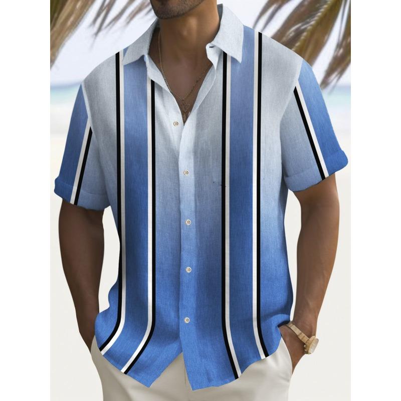 Летняя мужская рубашка с ретро-градиентной текстурой и 3D-принтом, однобортная рубашка с короткими рукавами, гавайская рубашка