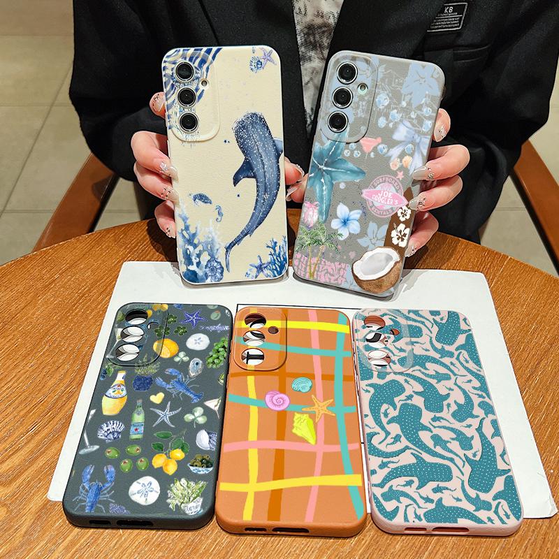 Летний чехол для телефона с морской тематикой для Samsung S26 S25 S24 Ultra S23 S22 S21 FE A15 A16 A17 A35 A36 A37 A54 A55 A56 A57 5G Мягкий чехол с текстурой кожи