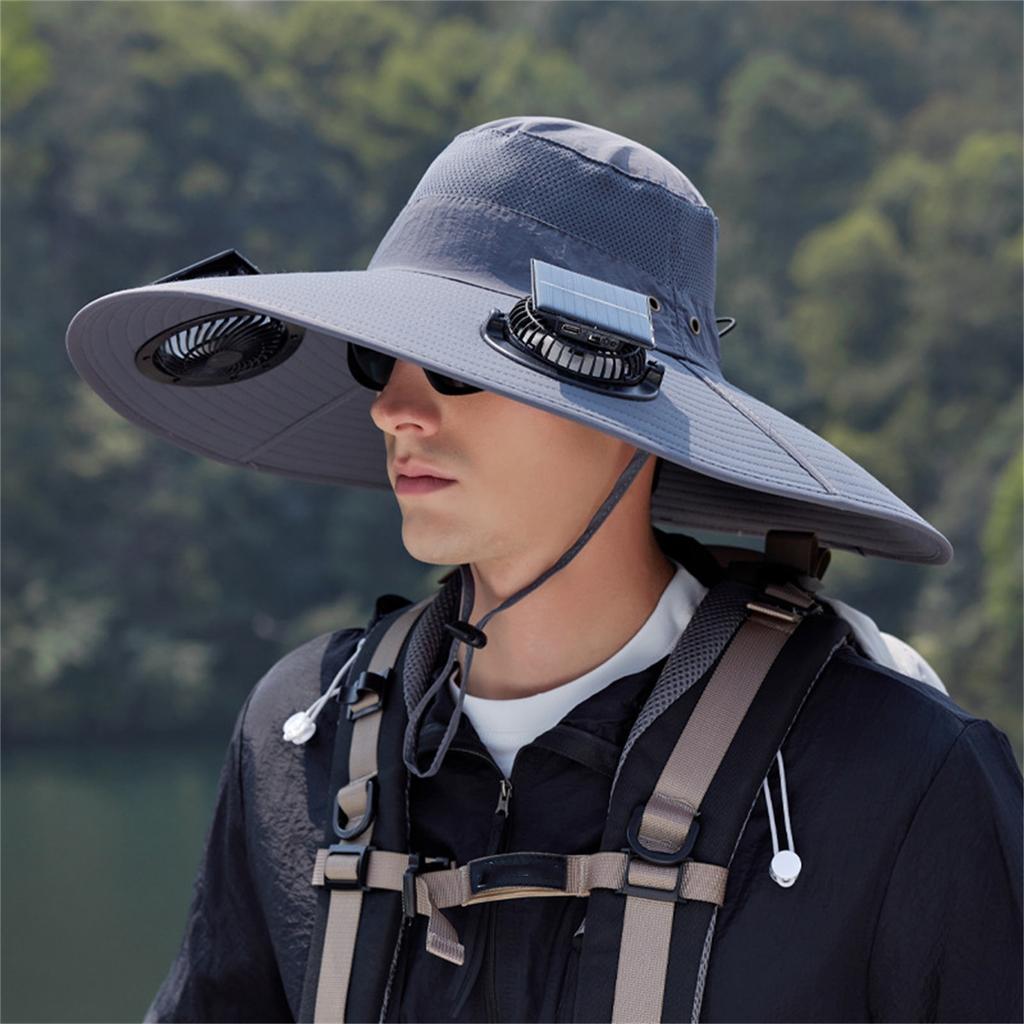 Солнечная шляпа с широким краем для рыбалки на открытом воздухе - солнечная и USB-зарядка, солнцезащитная шляпа от солнца с вентилятором, солнечная шляпа с вентилятором для летнего кемпинга на открытом воздухе, пляжа