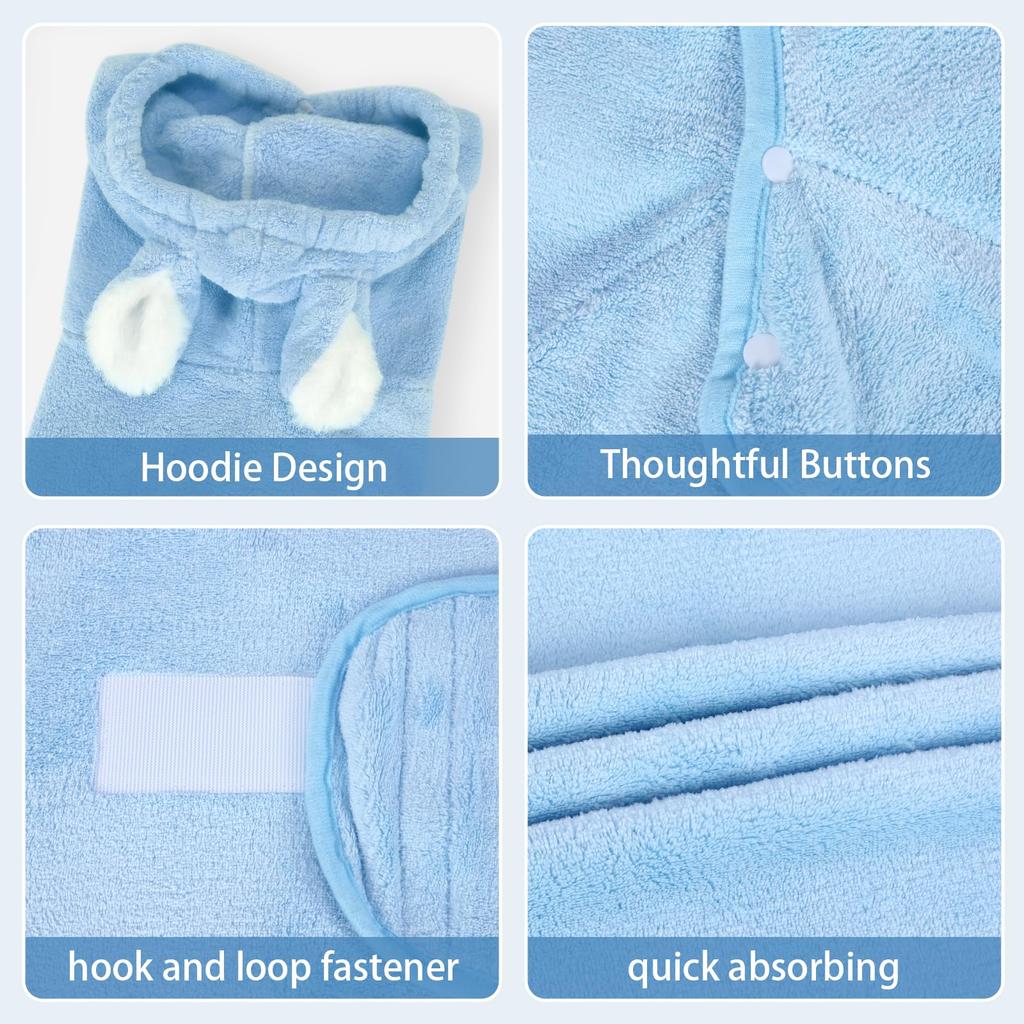 Халат для питомца, Полотенце для собак и кошек, Супервпитывающий, Милое банное полотенце для собаки, Пальто с капюшоном, Регулируемый воротник и ремень на животе, от XS до XL