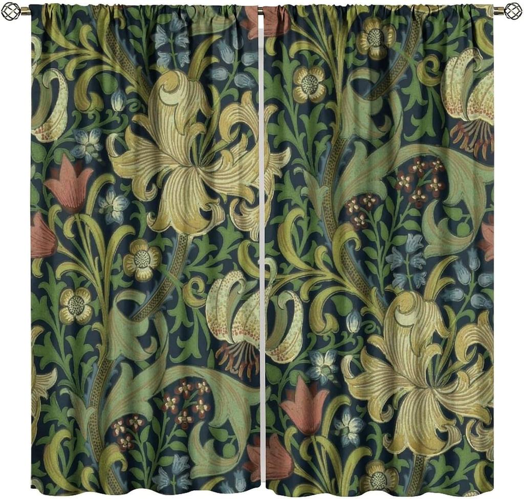 Винтажные светонепроницаемые шторы с цветочным узором William Morris Оконные шторы в рустикально-богемном стиле с цветами William Morris для гостиной, спальни 42" Ш