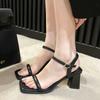Temperament Sandals Women's 2025 Summer New Square Head Open-toed One-word Buckle High Heels with Skirt and Fairy Shoes