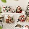 Santa Claus Linen Print Christmas Pillowcase - Holiday Sofa Decor Cushion Cover