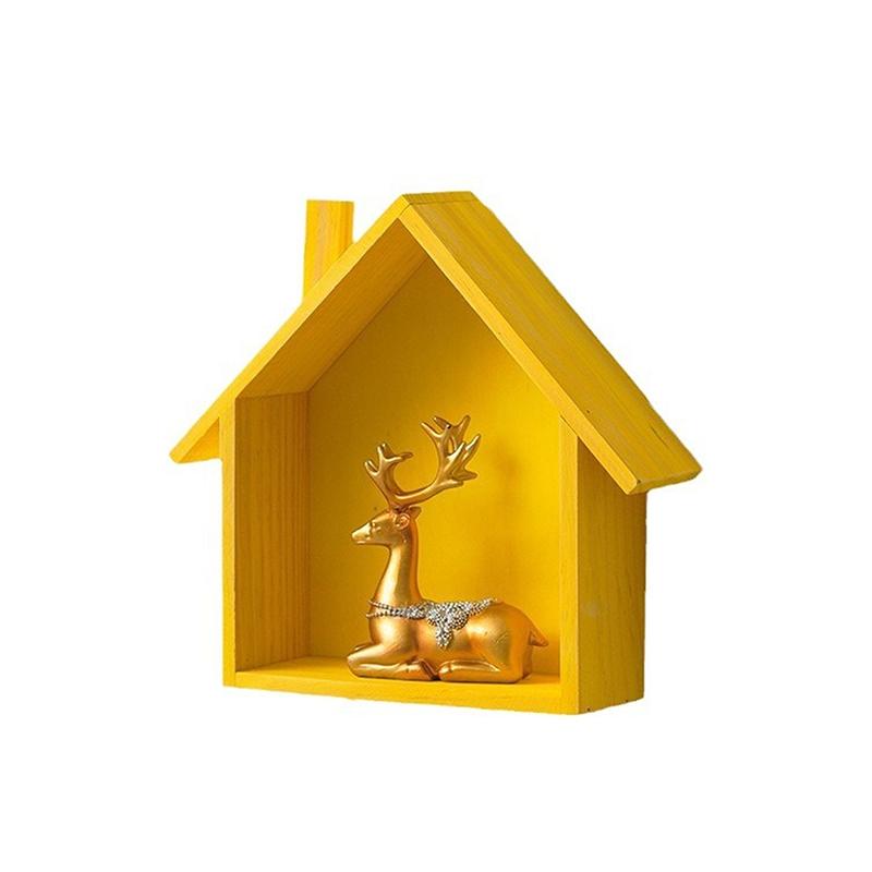 Display Toy Shelf Wooden Wall Shelf Wall Mounted Floating Shelves House Shape Wall Storage Organizer Key Storage Rack Wall Decor