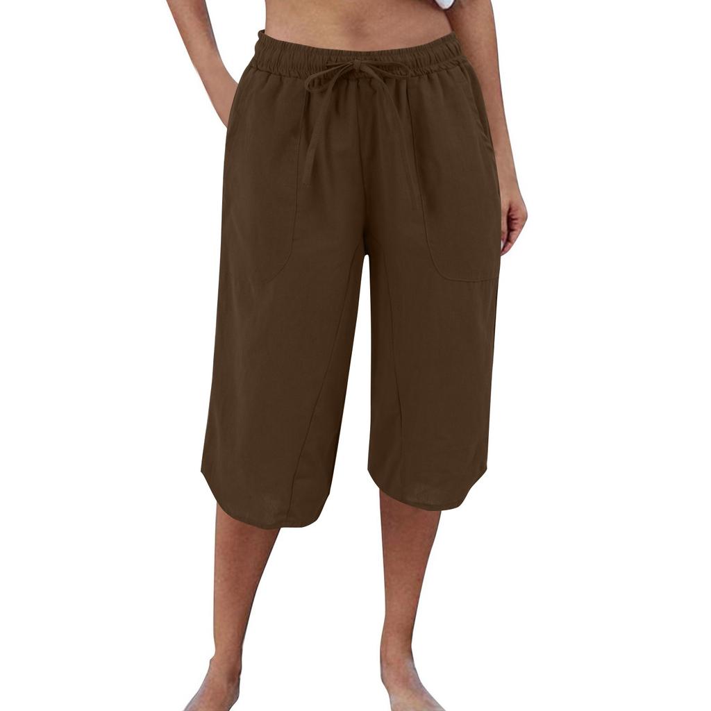 Женские повседневные брюки из хлопка и пеньки с высокой талией и широкими штанинами на шнурке