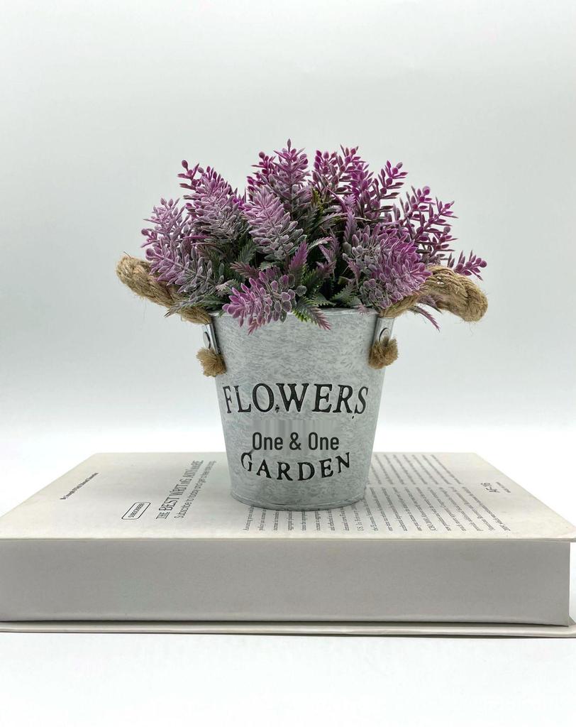 Nordic Lavender Bonsai in Retro Tin Bucket - Artificial Plant for Home Decoration Display